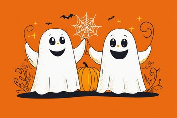 Cute Halloween Ghosts with Pumpkin