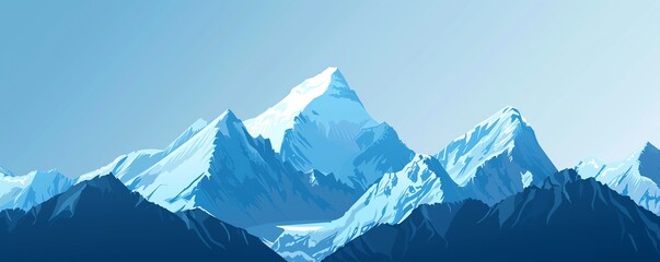 Majestic mountains, clear blue sky, flat design illustration