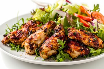 Delicious grilled chicken wings served with a fresh garden salad.
