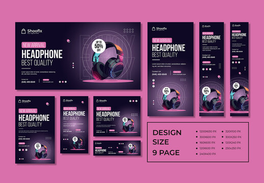 Headphone Web Banner Ads Set