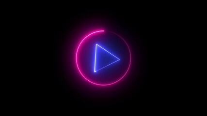 Video, audio neon play button icon animation. glowing play button animation. Play button icon. With black background.