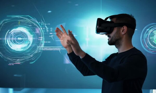 Here&rsquo;s a sentence based on your request:

A businessman&rsquo;s hand presses a button on a digital tablet, navigating the virtual world of business through technology