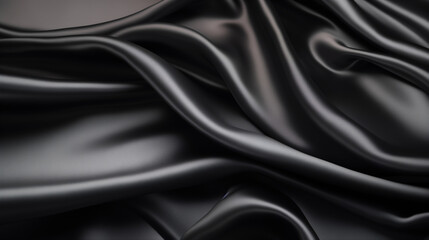 Obraz premium Sleek black satin fabric with elegant folds, abstract background with copy space
