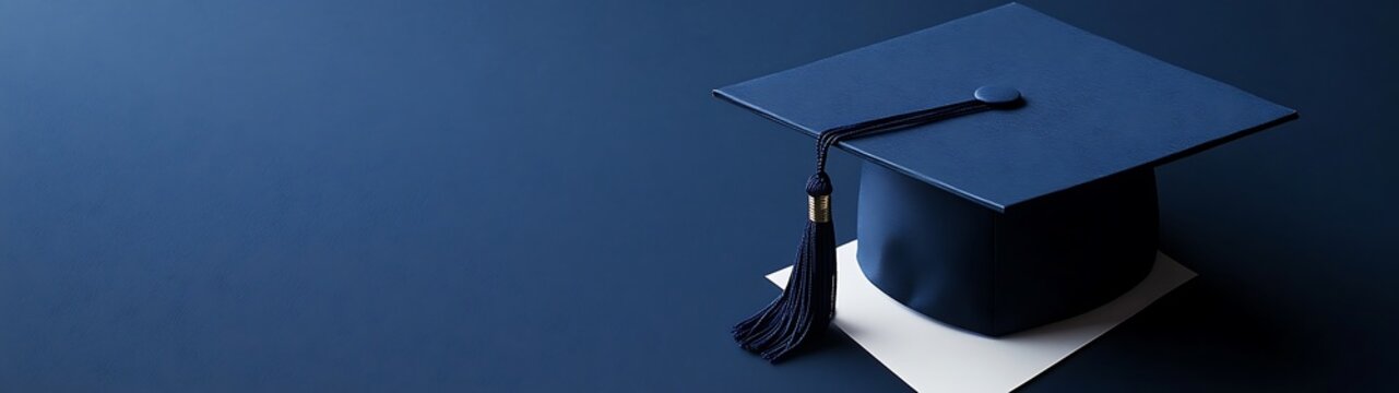 Graduation Cap on White Paper Against Navy Background, Symbolizing Academic Achievement and Success in Education