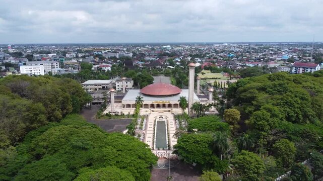 Aerial view of the largest mosque in Banjarmasin, South Kalimantan, Sabilal Muhtadin Mosque