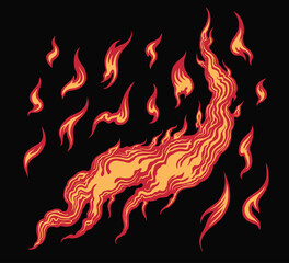 Flame. Editable hand drawn illustration. Vector vintage engraving. Isolated on black background. 8 EPS