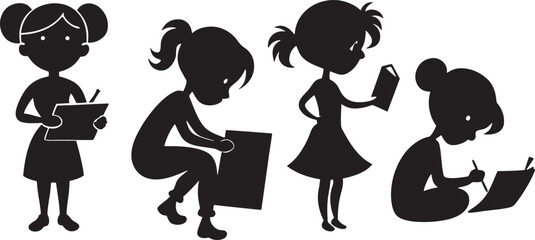 Girl Letter Writing Minimalist Black Silhouette Vector Collection
