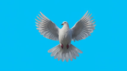 Obraz premium White dove flying on blue background for freedom concept, international peace day