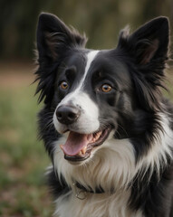 Fototapeta premium Beautiful Border Collie Dog with Black and White Fur in Outdoor Natural Setting