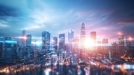 Obraz premium Futuristic AI metropolis digital networks