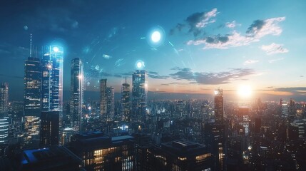 Obraz premium Futuristic AI metropolis digital networks