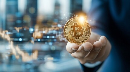 Hand holding a holographic digital currency