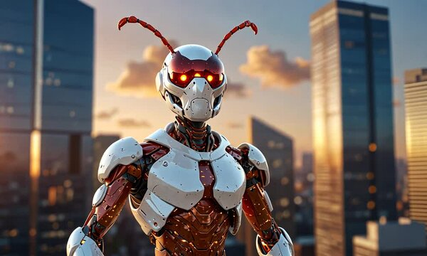 a dashing ant robot on top of a building