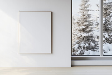 Wooden mock up poster frame on the wall