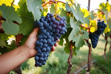 Obraz premium Fresh Organic Grapes Harvested from the Trellis