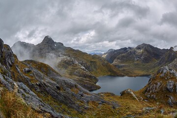High mountain hiking trail on Routeburn track