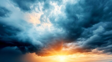 Obraz premium Dark clouds with the sun breaking through, stormy weather, dramatic lighting