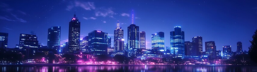 Obraz premium Hyper-Realistic Cinematic Melbourne Skyline: Sapphire-Toned Night View with Ultra-Detailed Rich Tones in High Resolution