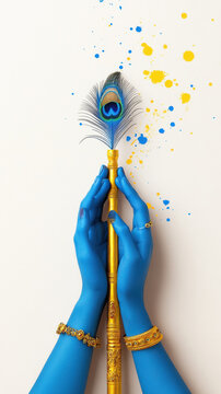 hands of Lord Krishna holding a gold flute