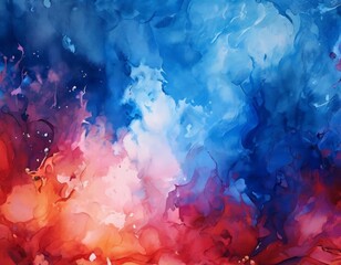 Fototapeta premium an abstract painting featuring a vibrant mix of blue, red, and orange hues, with splashes of white and black adding depth and contrast.