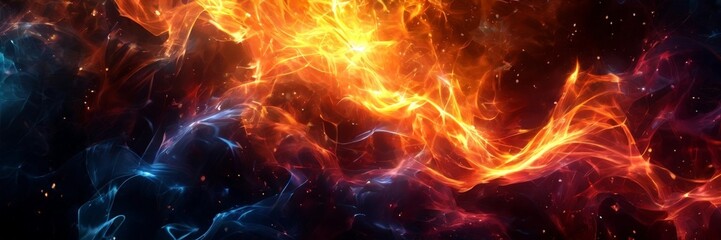 Obraz premium a vibrant, fiery scene with swirling patterns of orange, red, and blue hues, creating a sense of movement and energy.