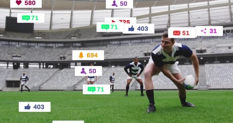 Animation of icons and data processing over diverse rugby players