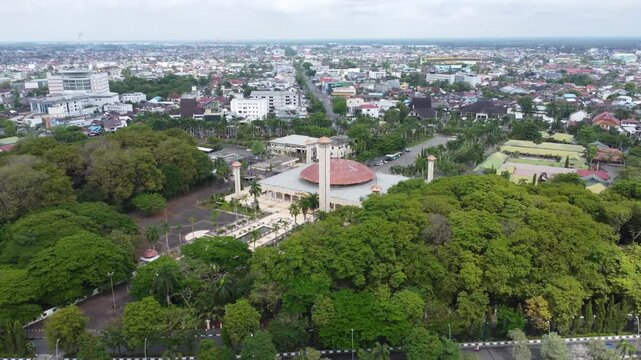 Aerial view of the largest mosque in Banjarmasin, South Kalimantan, Sabilal Muhtadin Mosque
