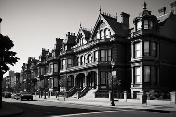 Obraz premium Striking Monochrome Captures of Vintage Victorian Architecture in Urban Settings