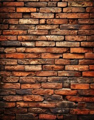 Obraz premium a close-up view of a brick wall, with the bricks arranged in a horizontal pattern. The bricks vary in color, with some being red, brown, and black, and others being a lighter