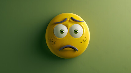 Fototapeta premium Confused eyes and mouth emoji expression on green background