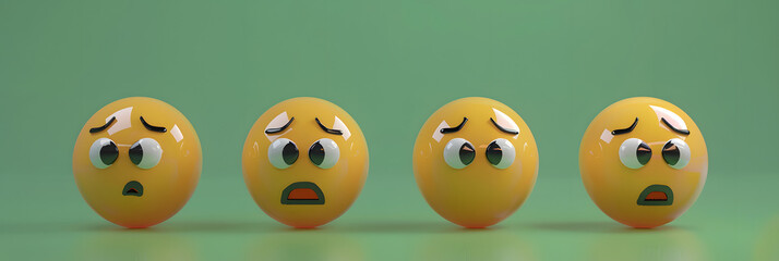 Fototapeta premium Confused eyes and mouth emoji expression on green background