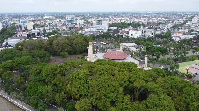 Aerial view of the largest mosque in Banjarmasin, South Kalimantan, Sabilal Muhtadin Mosque