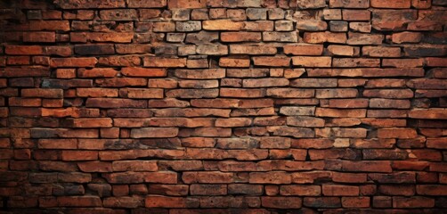 Fototapeta premium a close-up view of a brick wall, with the bricks arranged in a uniform pattern and displaying a reddish-brown hue.