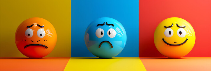 Fototapeta premium Confused eyes and mouth emoji expression on rainbow background