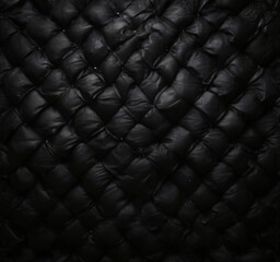 Fototapeta premium a close-up view of a black leather surface with a distinctive diamond pattern. The pattern consists of small squares arranged in a diagonal grid, creating a textured and visually striking appearance.
