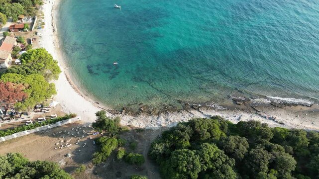 Croatia, Istria, Pula, aerial view to coastline with boats and seaground