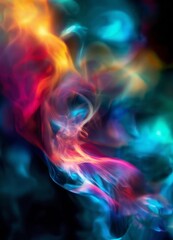 Fototapeta premium vibrant, abstract representation of fire, with swirling and dancing flames in a variety of colors including red, orange, yellow, blue, and green.