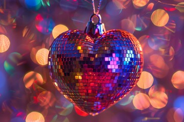Obraz premium disco ball heart on a pink bokeh background for Valentine's day