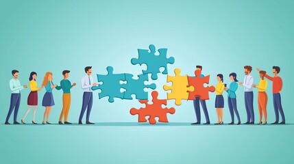 Business Team building  goals  activities Group brainstorming session, colorful idea clouds, flat design illustration