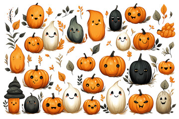 Fototapeta premium Collection clipart mignonne pour halloween sur fond transparent