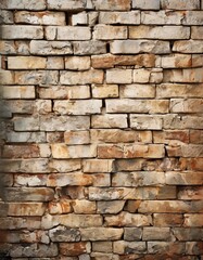 a close-up view of a brick wall, with the bricks arranged in a staggered pattern and displaying a range of colors from light to dark.