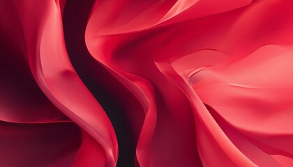 Obraz premium close-up view of a flowing, abstract red fabric with a dark background. The fabric appears to be made of silk or a similar material, exhibiting a smooth, shiny texture. The image