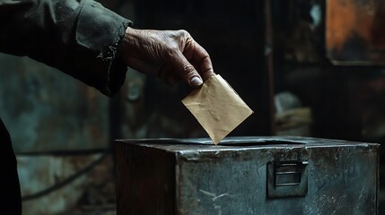 Hand dropping ballot into metal box