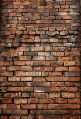 Obraz premium a close-up view of a brick wall, with the bricks arranged in a uniform pattern and displaying a range of colors from red to brown.