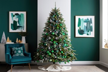 Eclectic Christmas Tree Featuring Distinctive Brush Techniques in Vibrant Green and Winter Shades