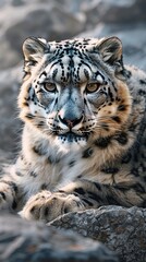 Obraz premium A tiger is laying on a rock and looking at the camera