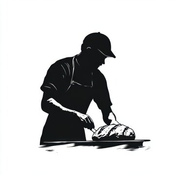 recommend clip art: Silhouette of a baker kneading dough in proactive artistry
