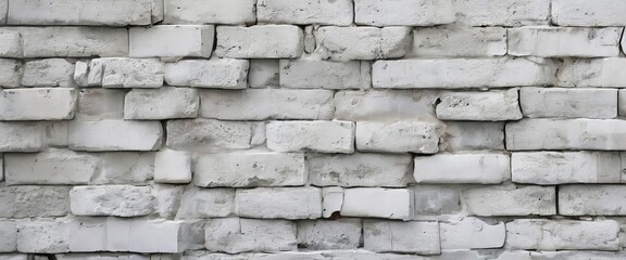 Obraz premium A close-up view of a white brick wall, with the bricks arranged in a staggered pattern and showing signs of wear and tear.
