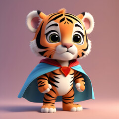 Cute Cartoon Tiger Superhero
