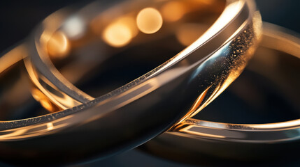 Close-up of intertwined gold wedding rings with a blurred background, symbolizing love, commitment, and unity.